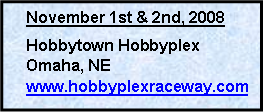 Text Box: November 1st & 2nd, 2008Hobbytown Hobbyplex Omaha, NEwww.hobbyplexraceway.com		